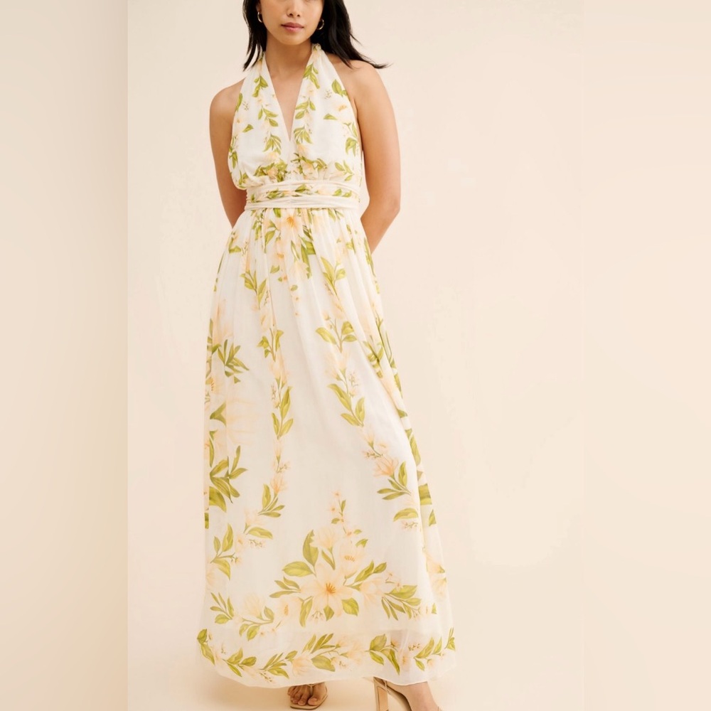Farm Rio V-Neck Floral Chiffon Maxi Dress, Size S - Picture 4 of 11